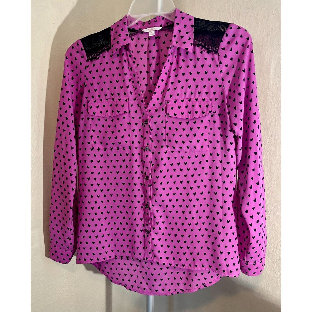Candie's pink and black sheer polka dot hearts, lace  Size  S